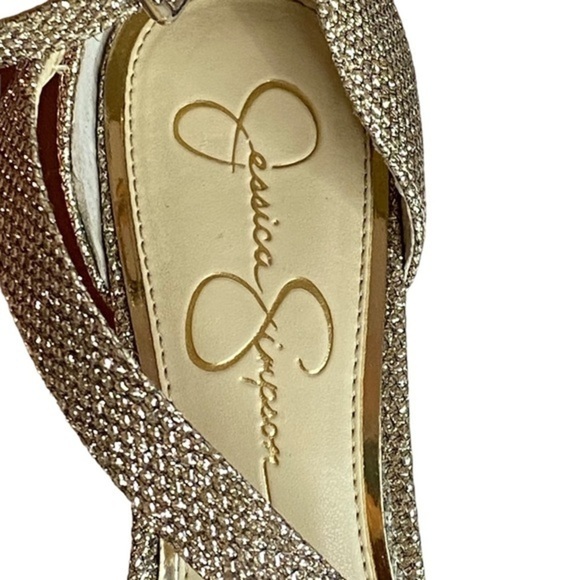 Like NEW Jessica Simpson Rayli2 Gold Glitter Heels Shoes Sandals 8 1/2 - Picture 8 of 9